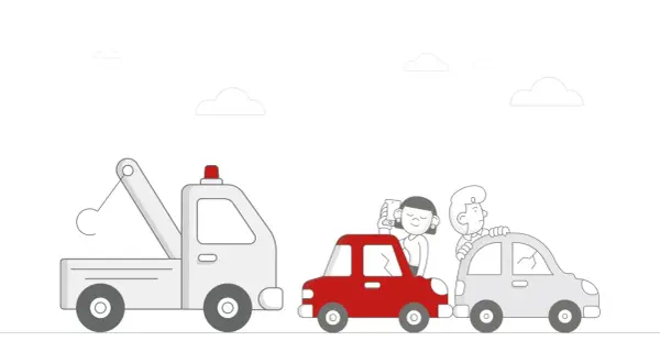 Pomoc drogowa przybywa! Dwie osoby w czerwonym samochodzie, jedna robi zdjęcie, druga martwi się o uszkodzone auto. To właśnie co to jest assistance.