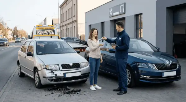Przekazanie kluczyków do samochodu zastępczego na czas naprawy uszkodzonego pojazdu.