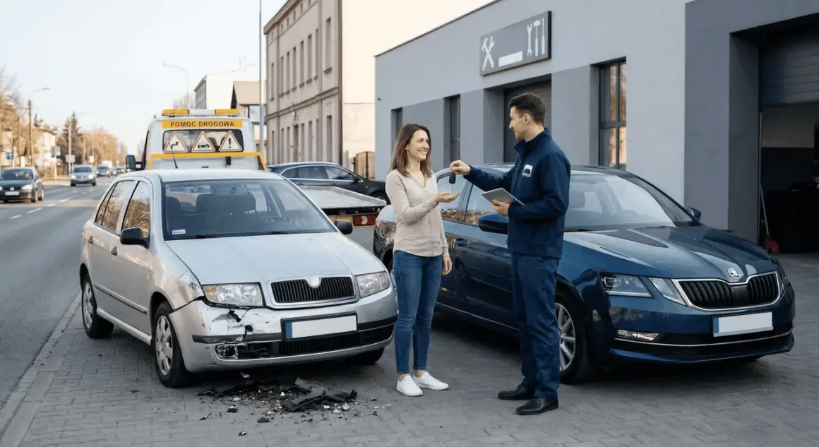 Przekazanie kluczyków do samochodu zastępczego na czas naprawy uszkodzonego pojazdu.